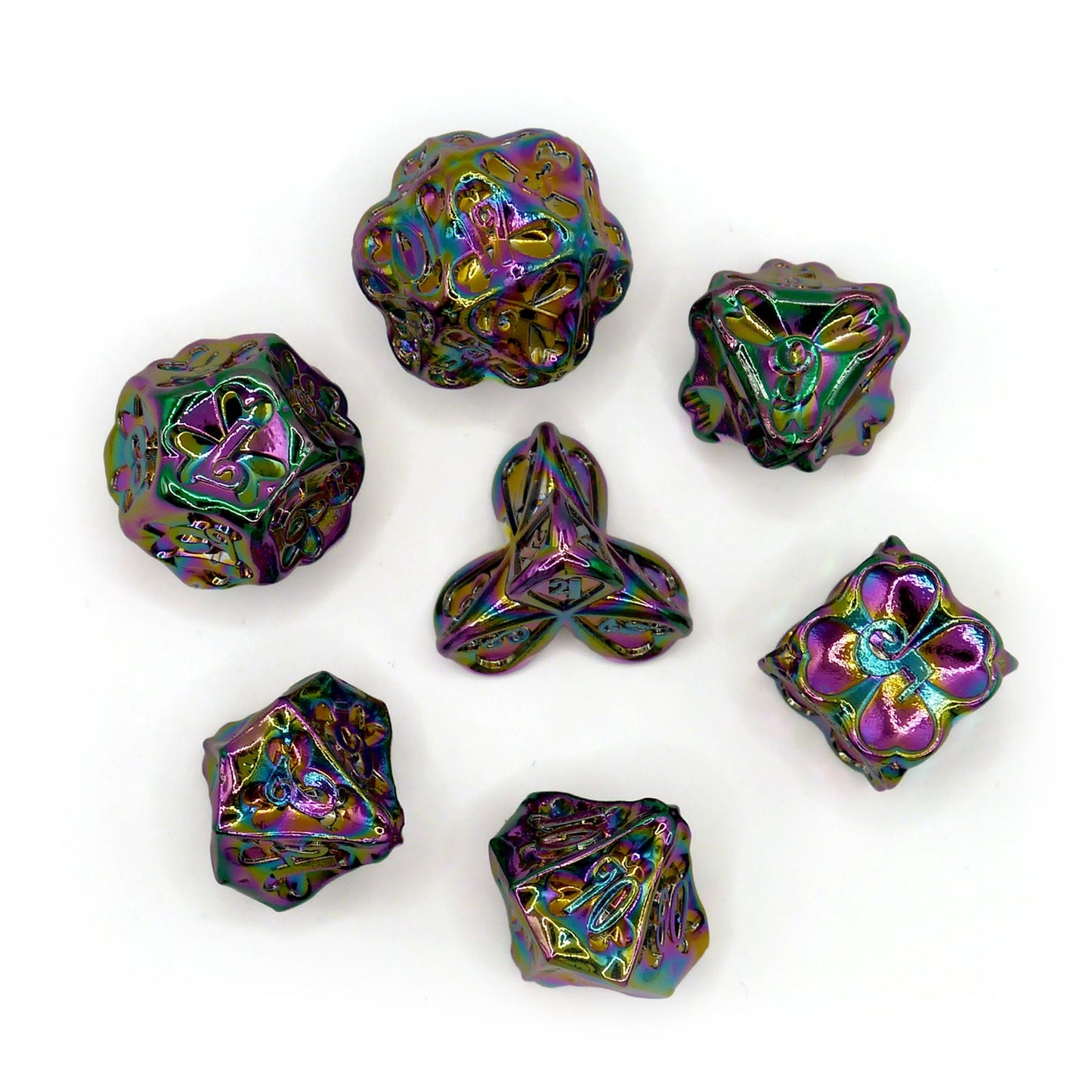 7-teiliges RPG Würfelset Metall: Rainbow Clover