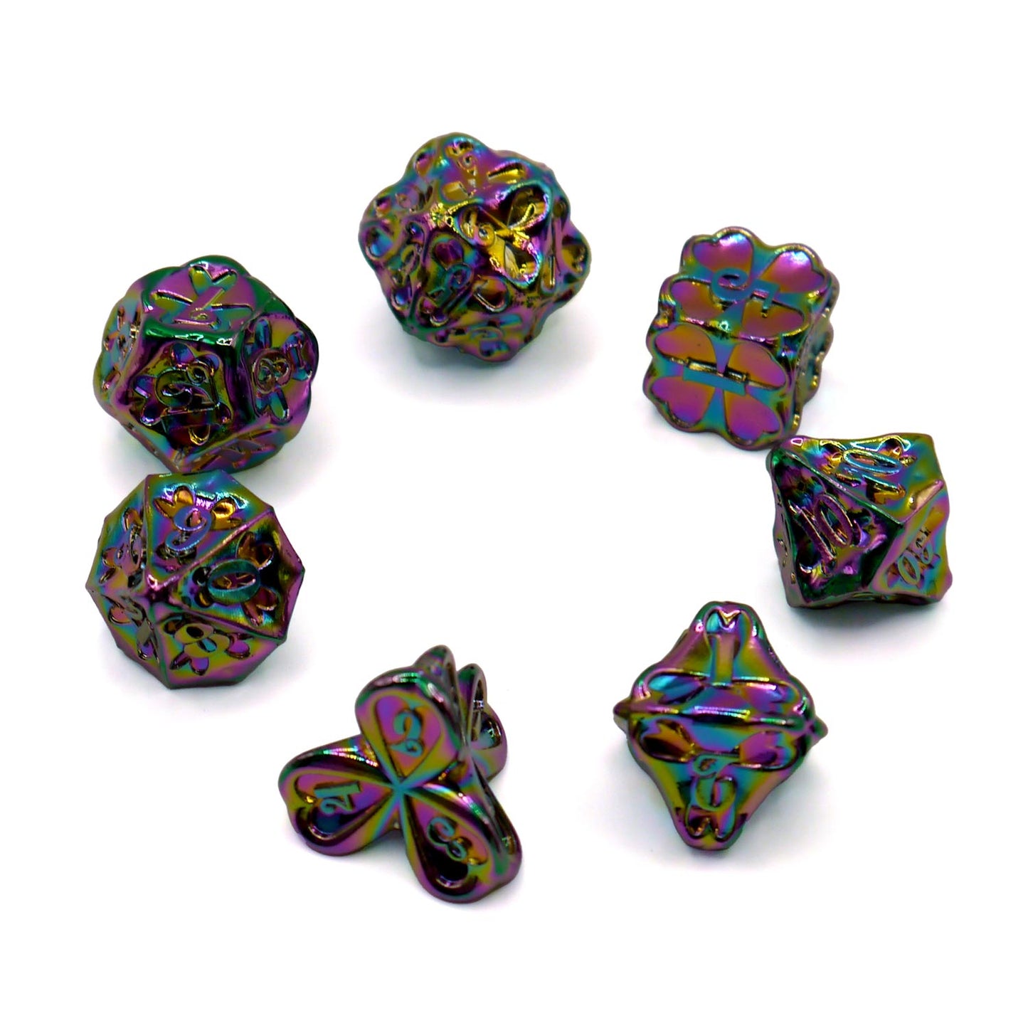 7-teiliges RPG Würfelset Metall: Rainbow Clover
