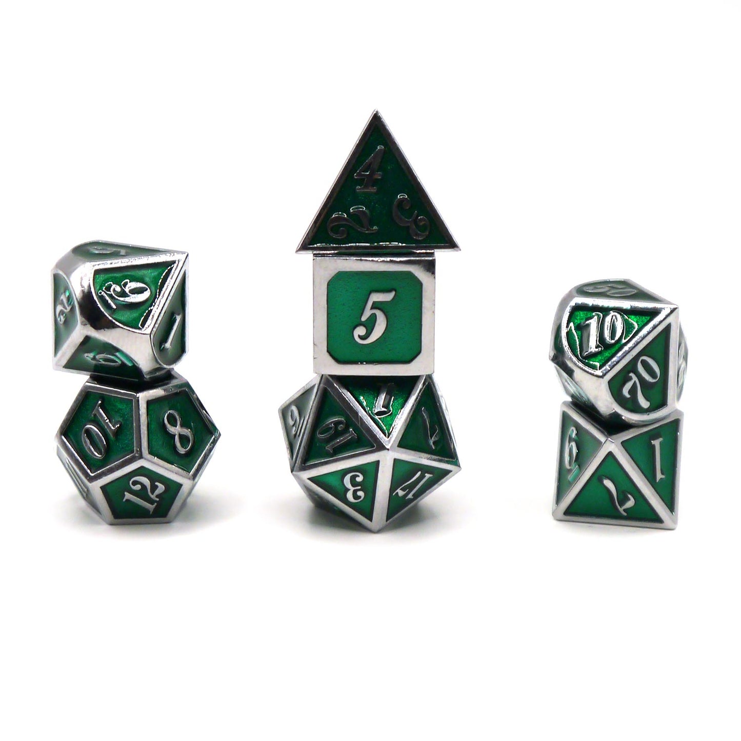 7-teiliges RPG Würfelset Metall: Green Embossed