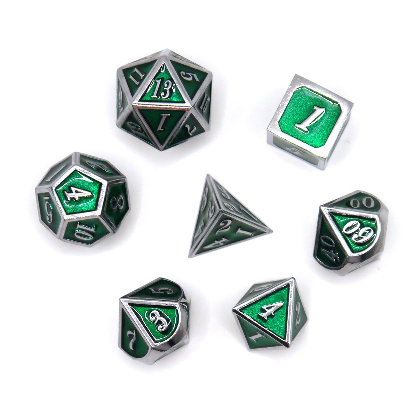 7-teiliges RPG Würfelset Metall: Green Embossed
