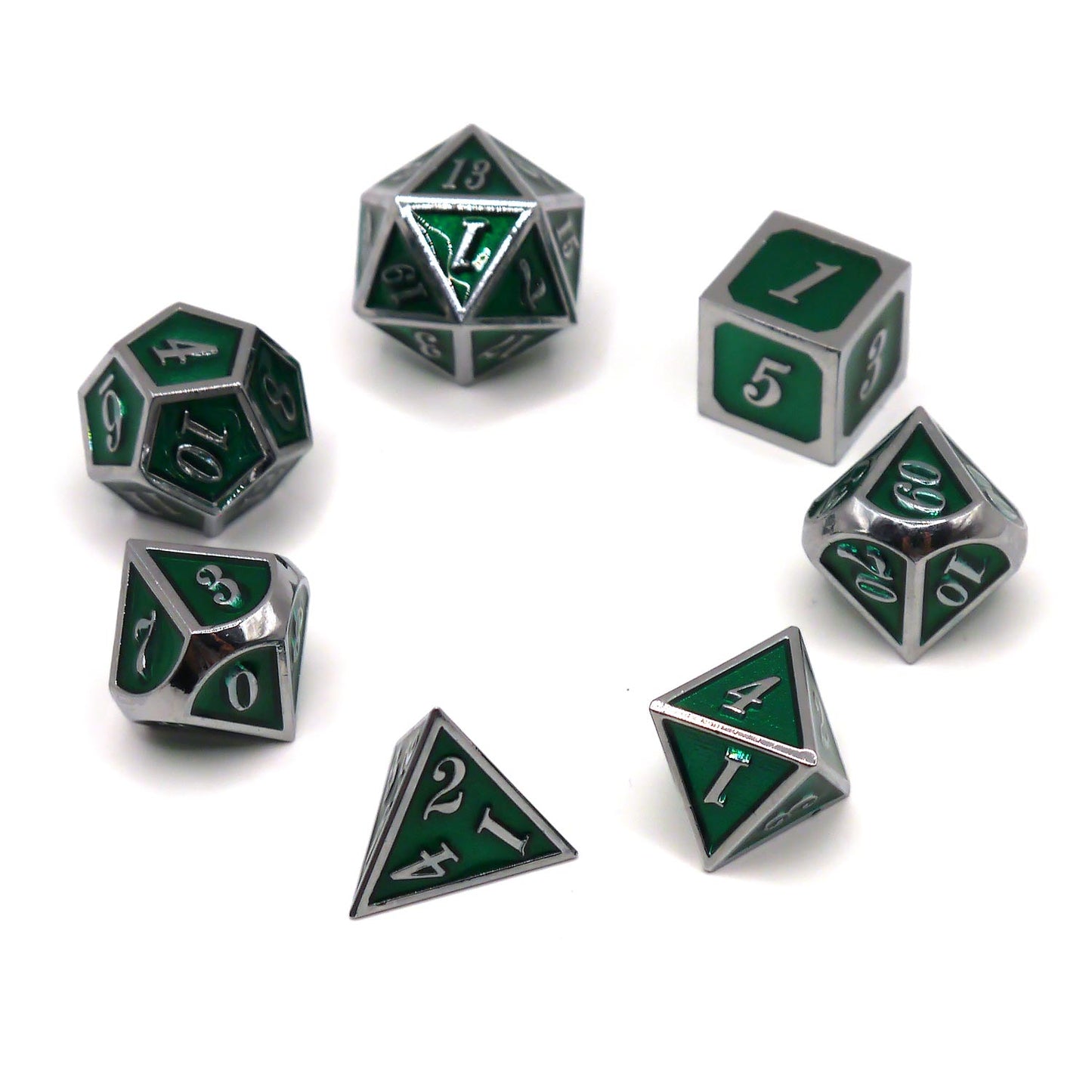 7-teiliges RPG Würfelset Metall: Green Embossed