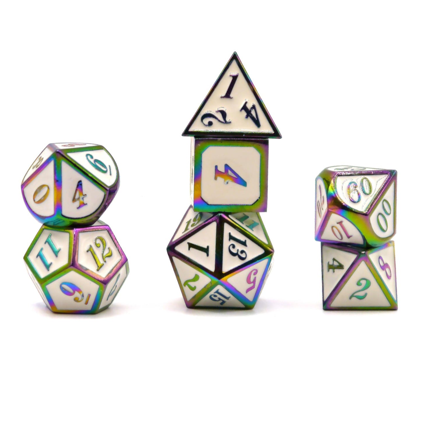7-teiliges RPG Würfelset Metall: Bright Rainbow Embossed