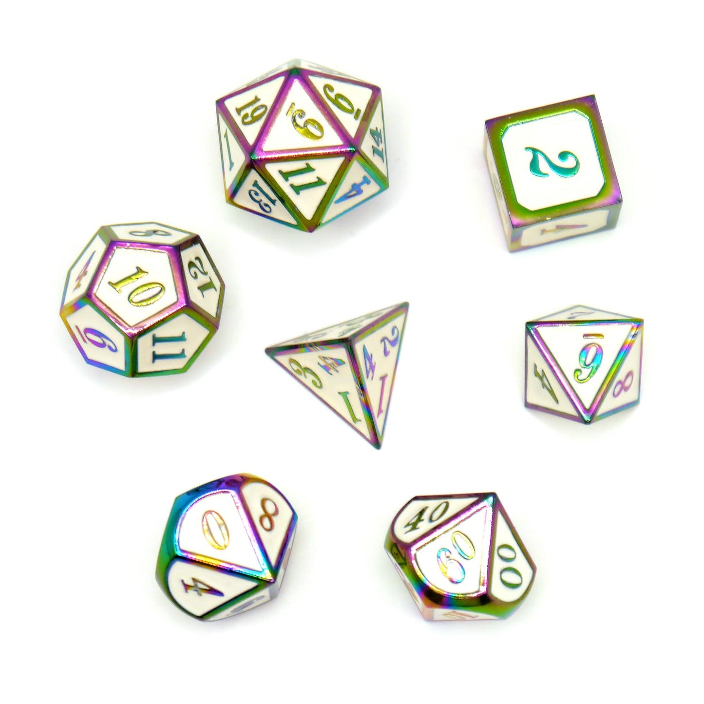 7-teiliges RPG Würfelset Metall: Bright Rainbow Embossed
