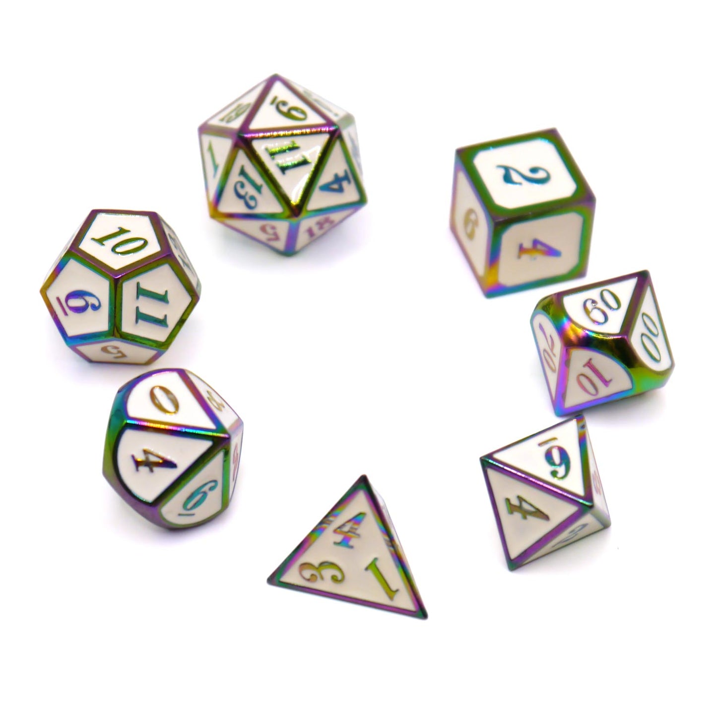 7-teiliges RPG Würfelset Metall: Bright Rainbow Embossed