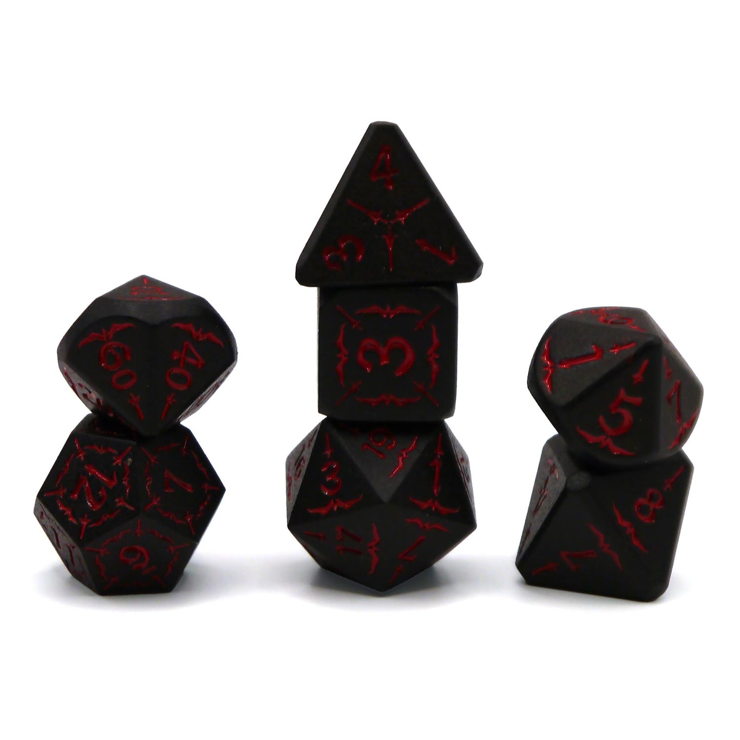 7-teiliges RPG Würfelset Metall: Antique Black Red