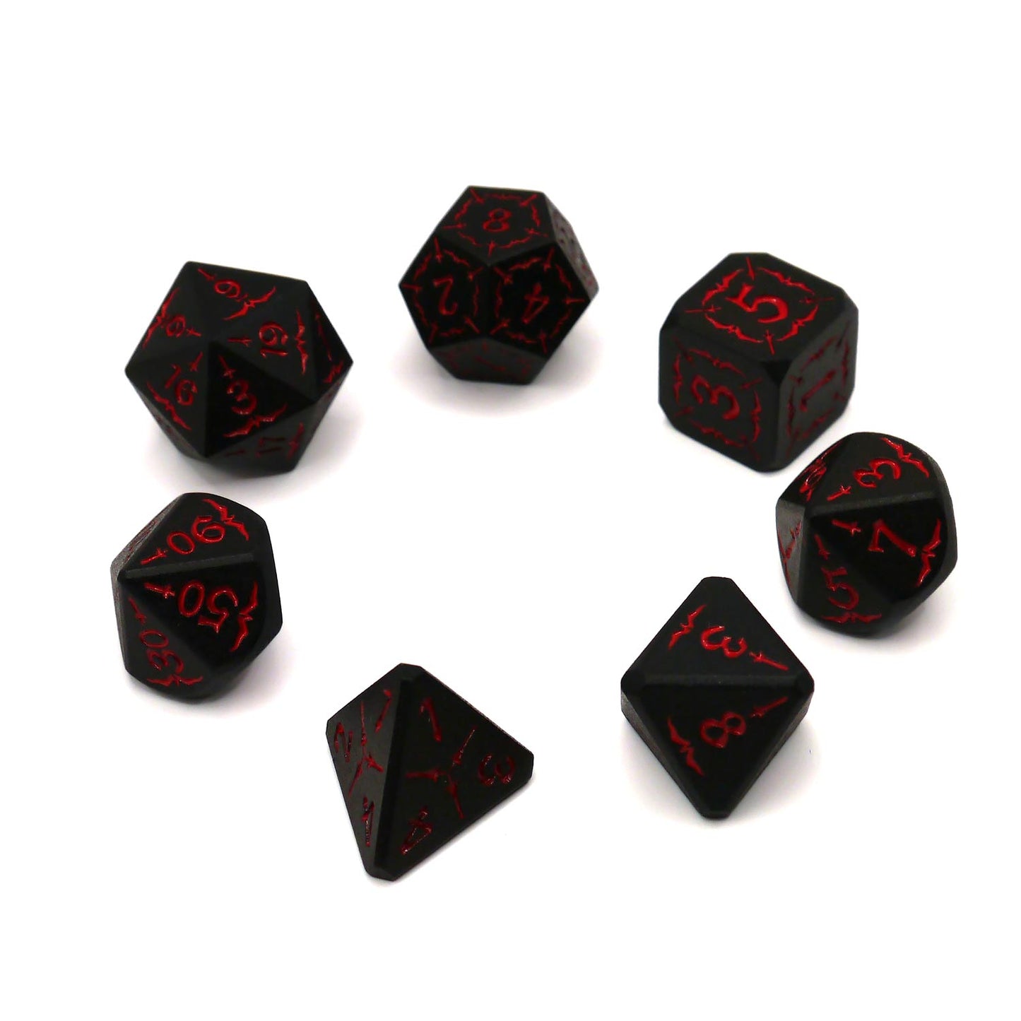 7-teiliges RPG Würfelset Metall: Antique Black Red