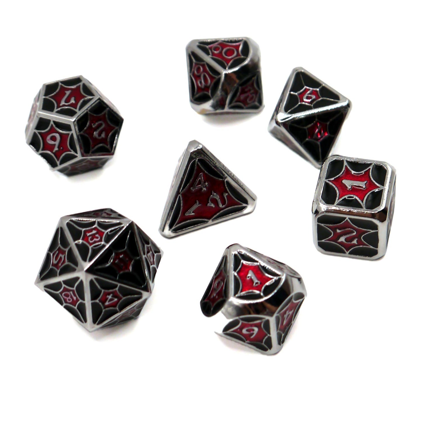 7-teiliges RPG Würfelset Metall: Black Spider