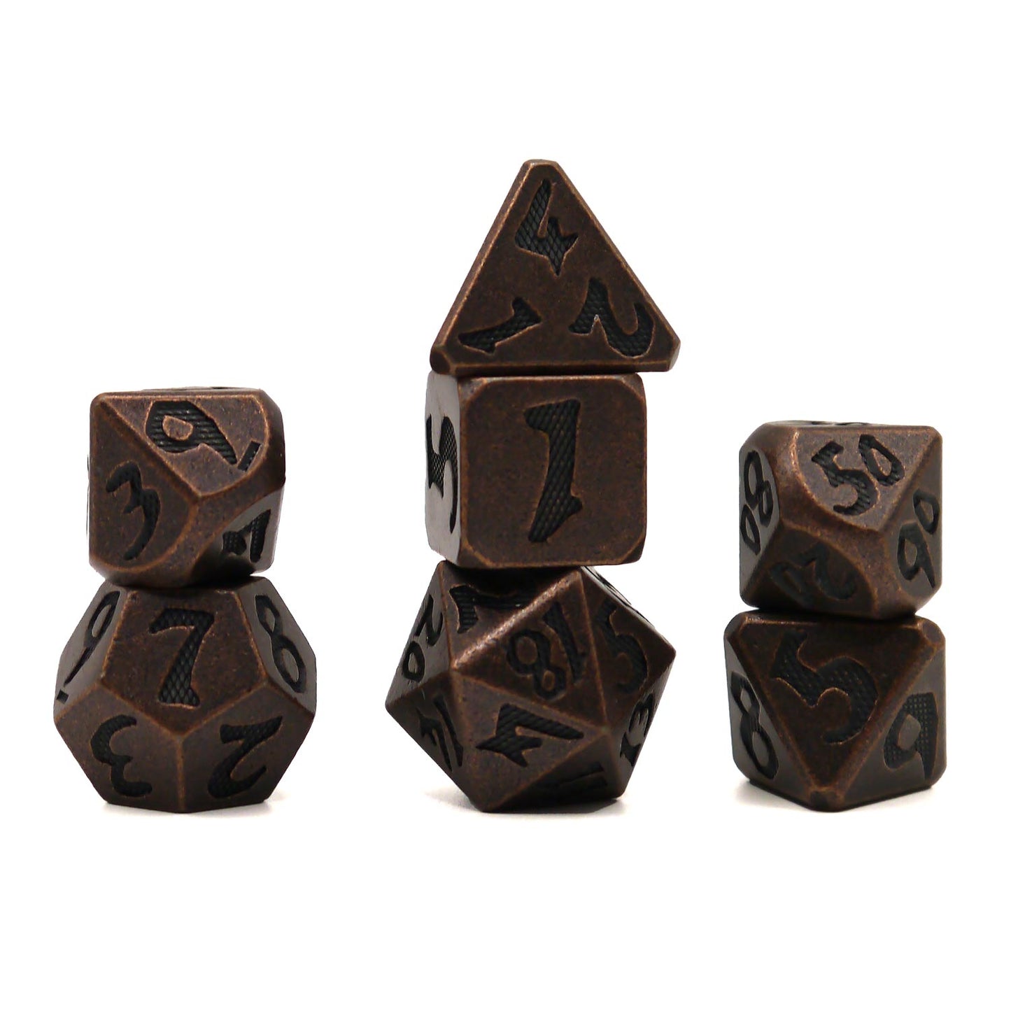 7-teiliges RPG Würfelset Metall: Brown Dragon Scale Font