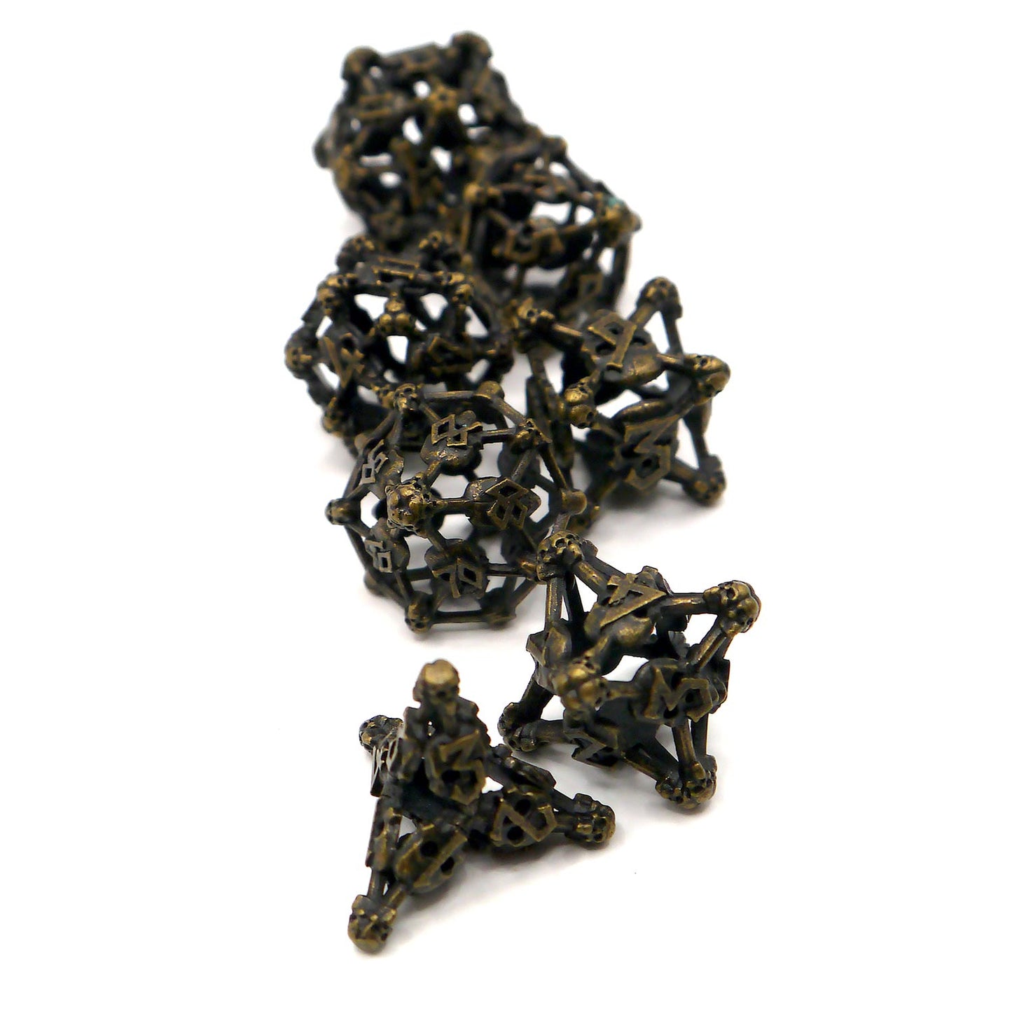 7-teiliges RPG Würfelset Metall: Hollow Skull Bronze