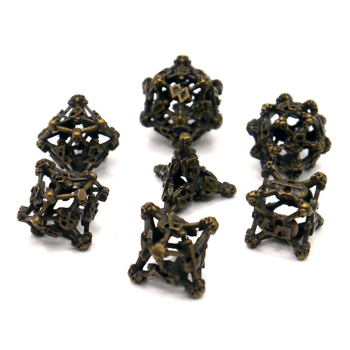 7-teiliges RPG Würfelset Metall: Hollow Skull Bronze