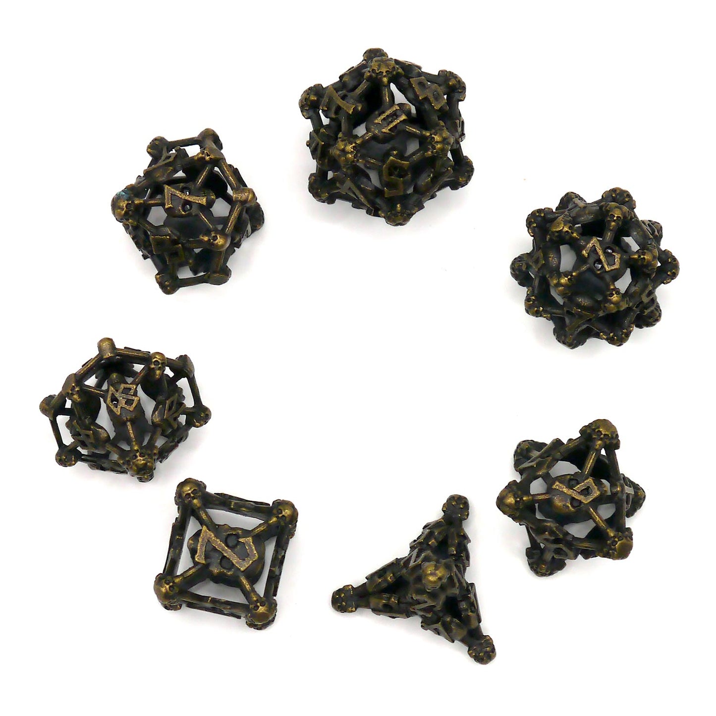 7-teiliges RPG Würfelset Metall: Hollow Skull Bronze