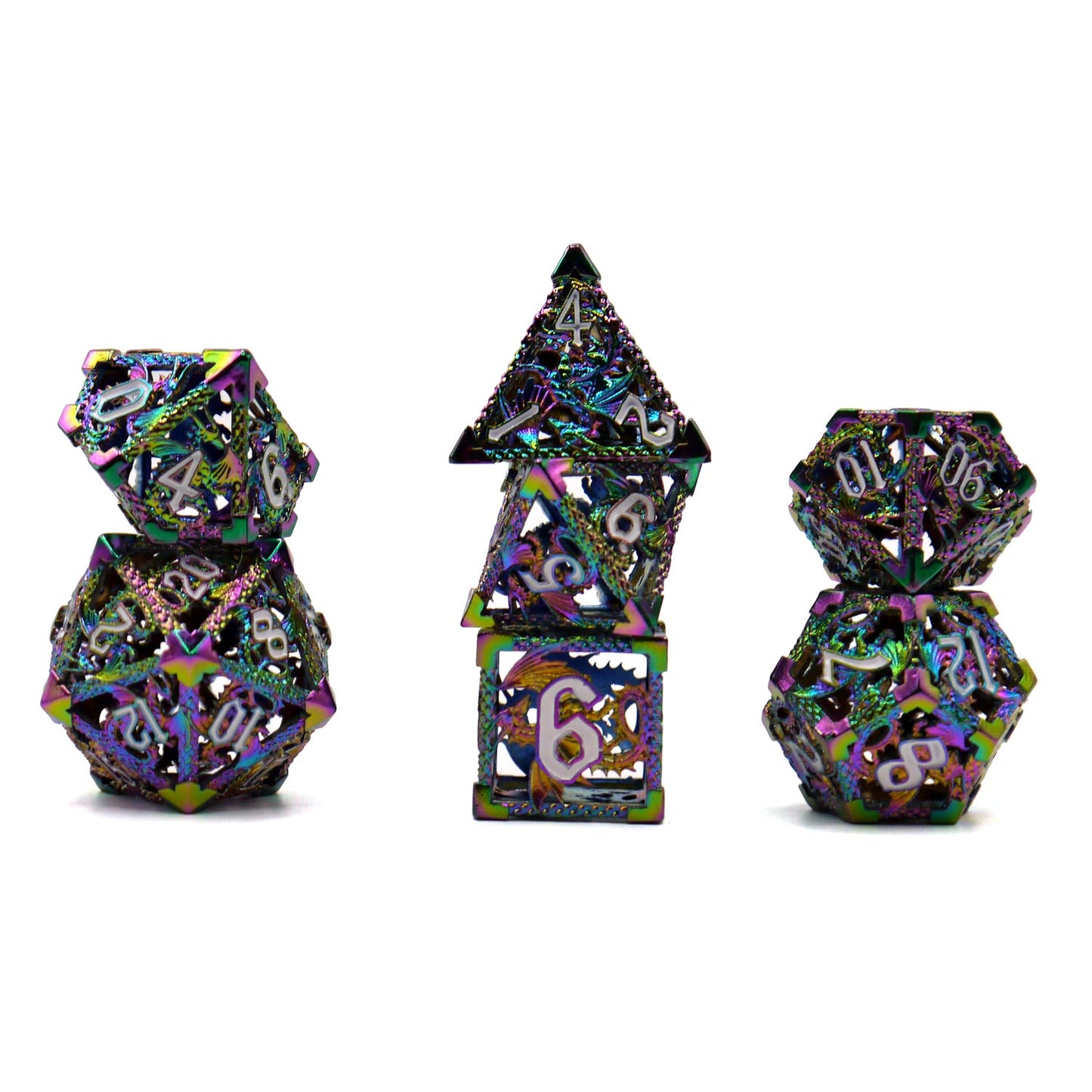 7-teiliges RPG Würfelset Metall: Hollow Dragon Rainbow