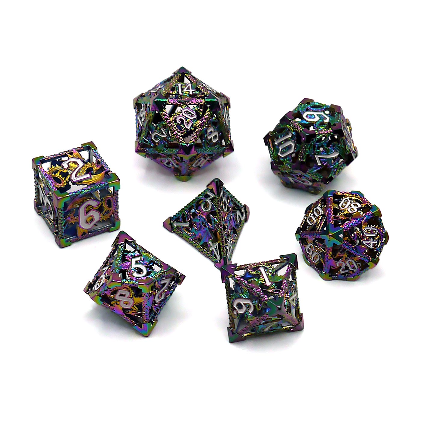7-teiliges RPG Würfelset Metall: Hollow Dragon Rainbow