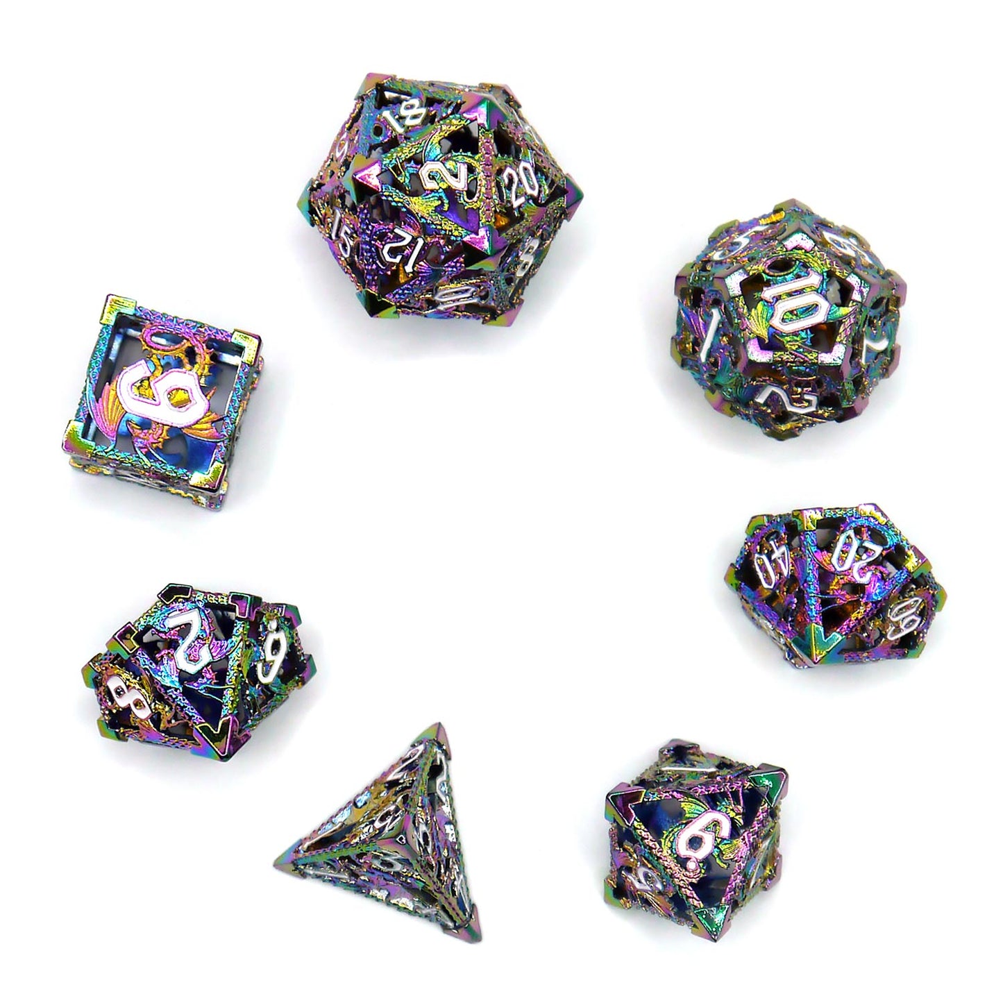 7-teiliges RPG Würfelset Metall: Hollow Dragon Rainbow