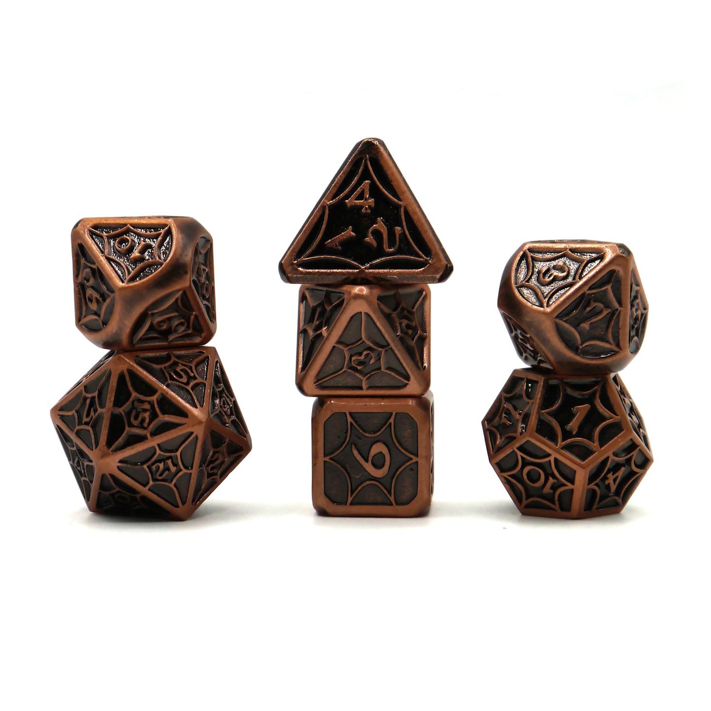 7-teiliges RPG Würfelset Metall: Spider Copper