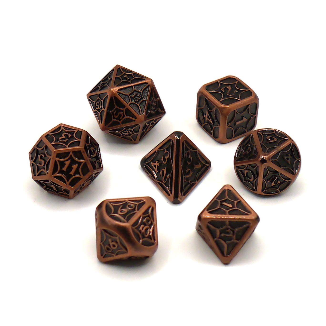 7-teiliges RPG Würfelset Metall: Spider Copper