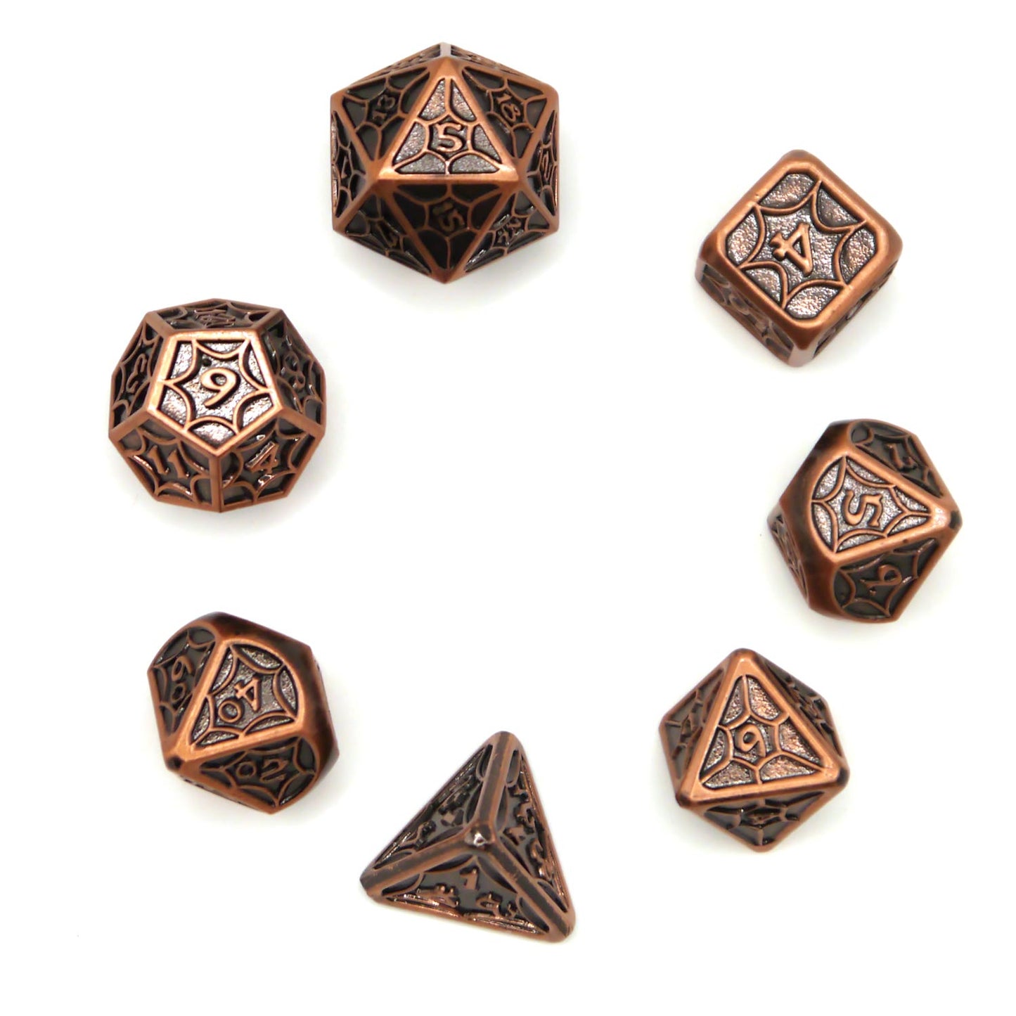 7-teiliges RPG Würfelset Metall: Spider Copper