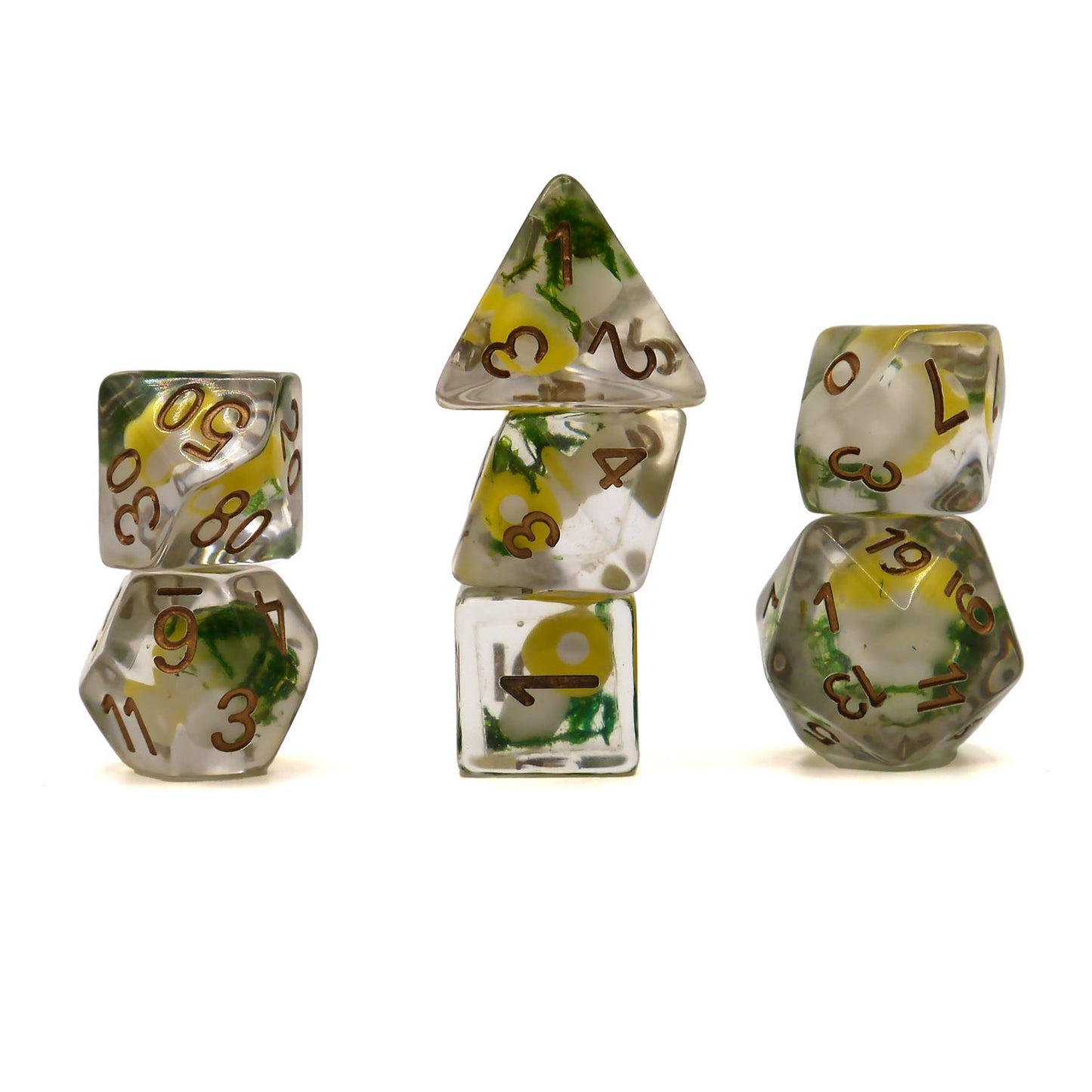 7-teiliges RPG Würfelset Transparent: Mushroom Yellow