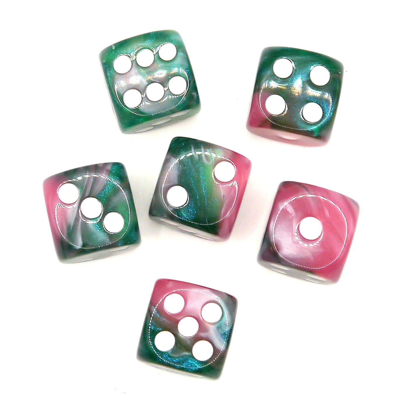 D6 Würfelset Galaxy: Green & Pink