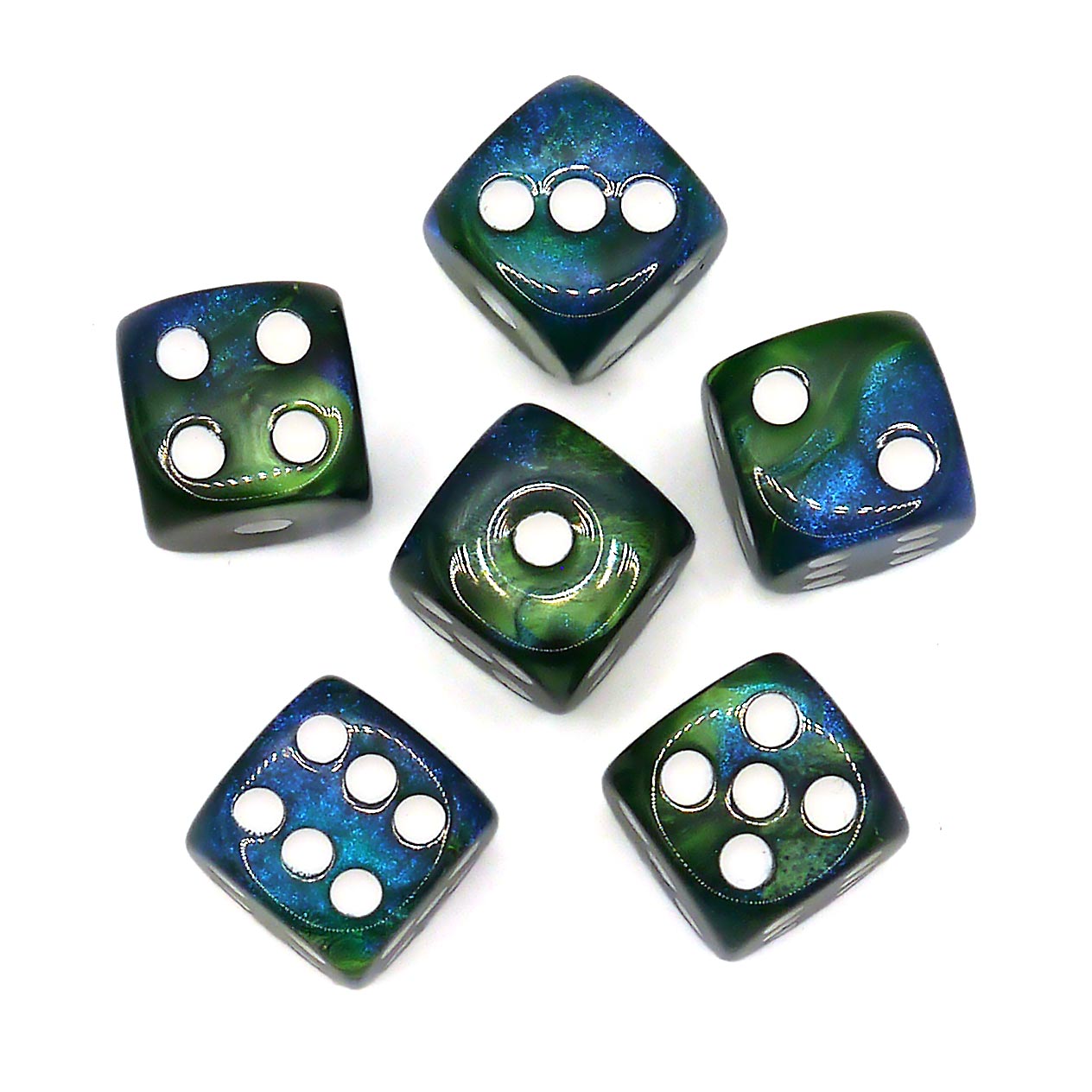 D6 Würfelset Galaxy: Green & Blue