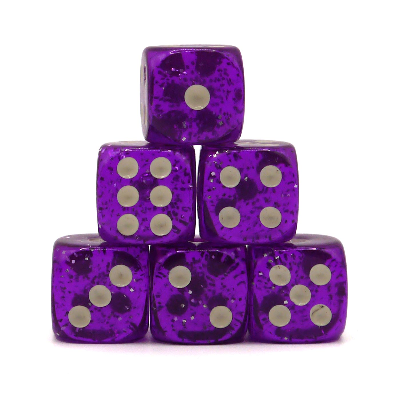 10x D6 Würfel 12mm Confetti: Purple & White
