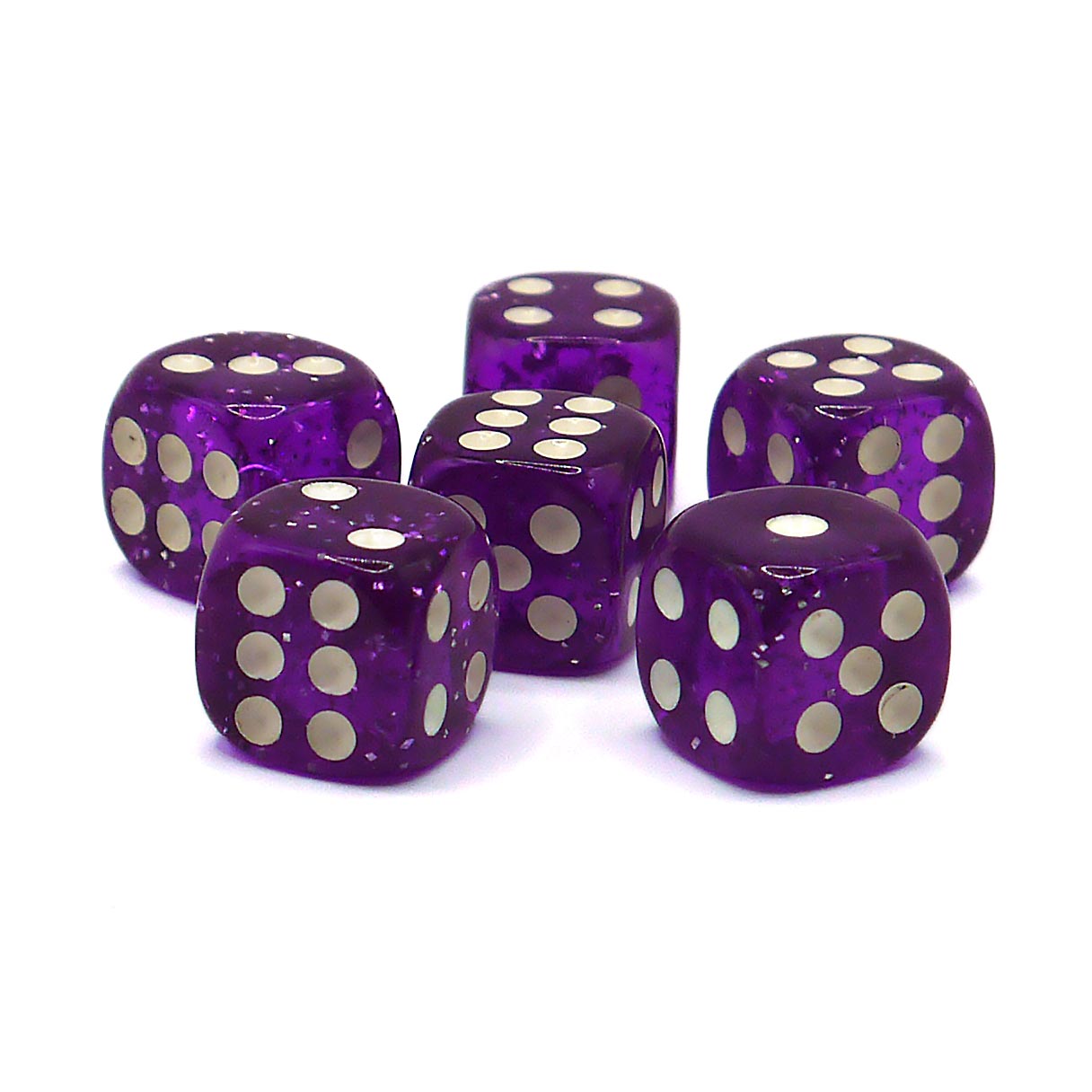 10x D6 Würfel 12mm Confetti: Purple & White