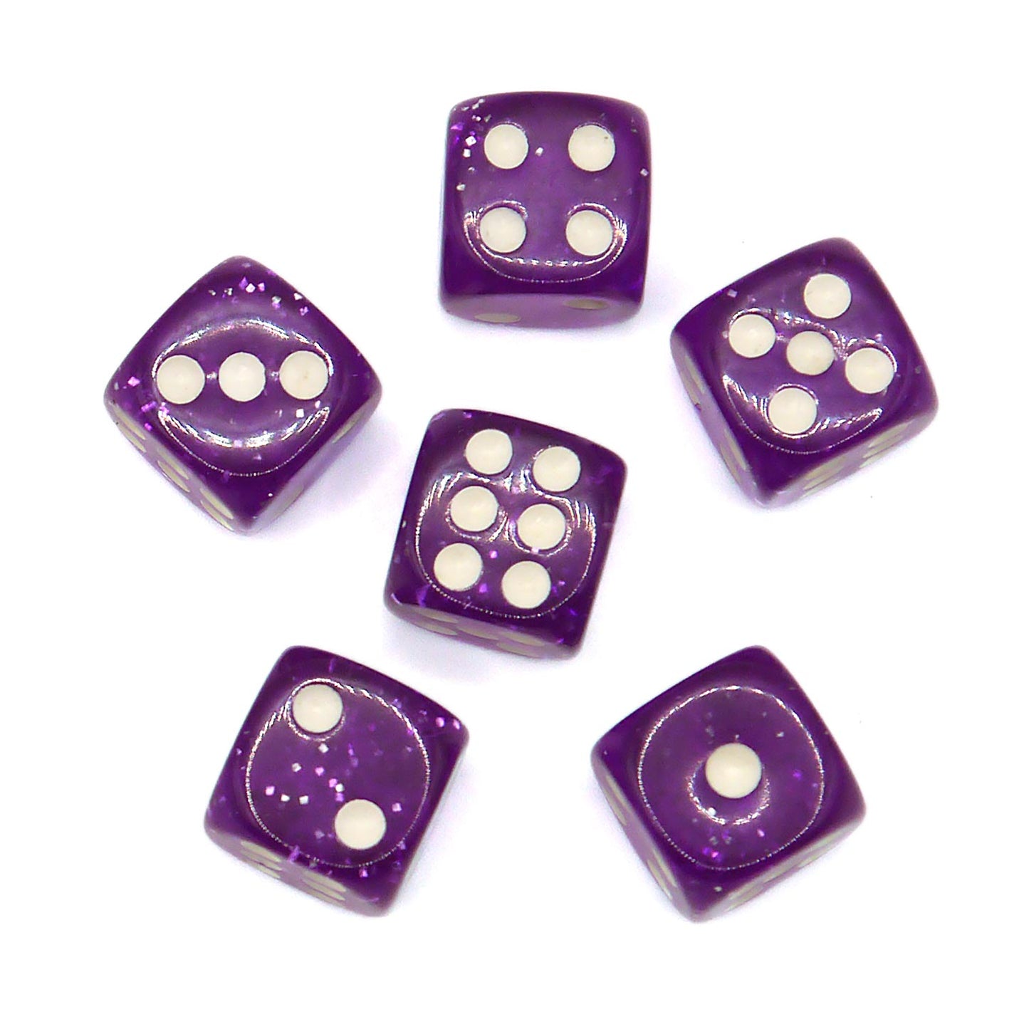 10x D6 Würfel 12mm Confetti: Purple & White