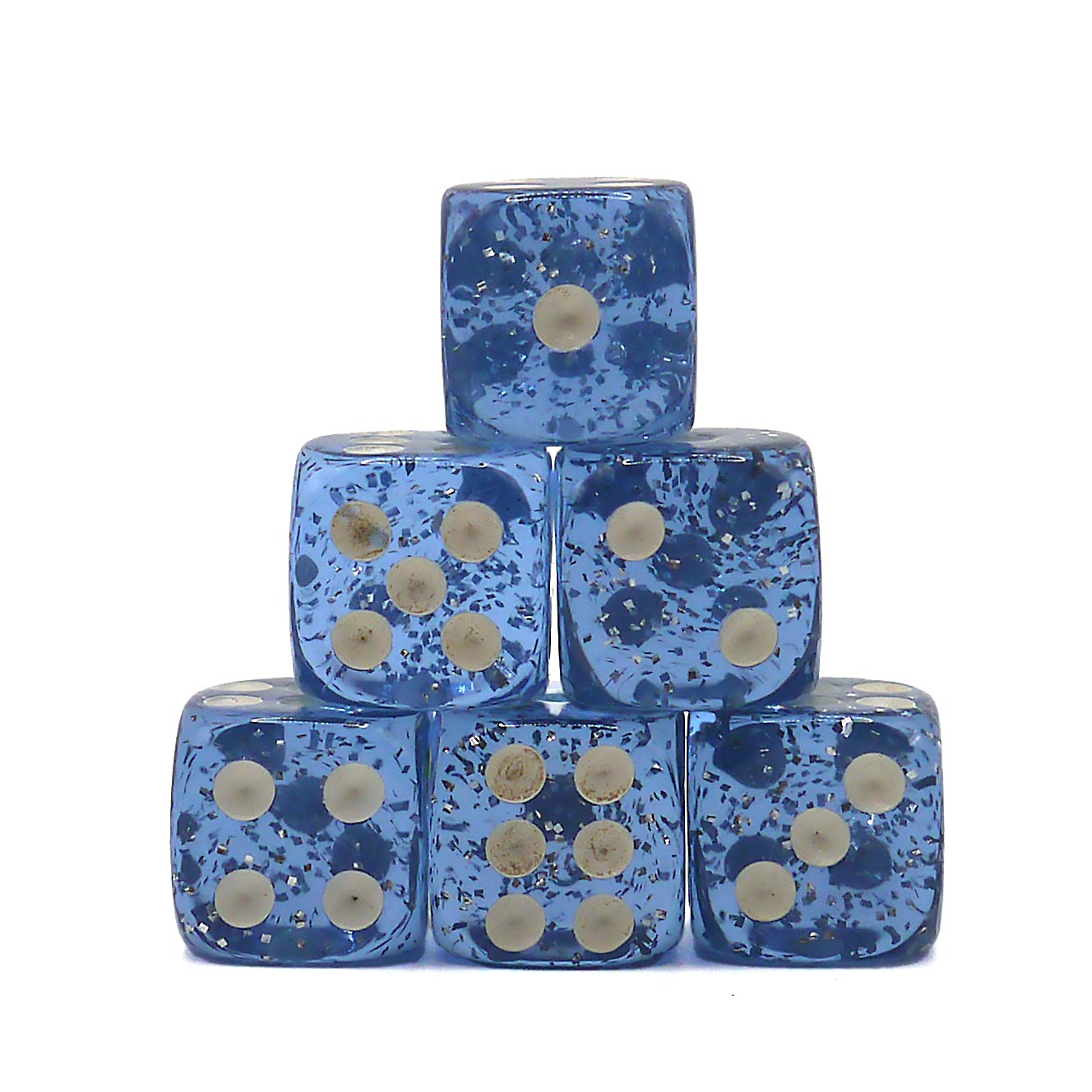 10x D6 Würfel 12mm Confetti: Blue & White