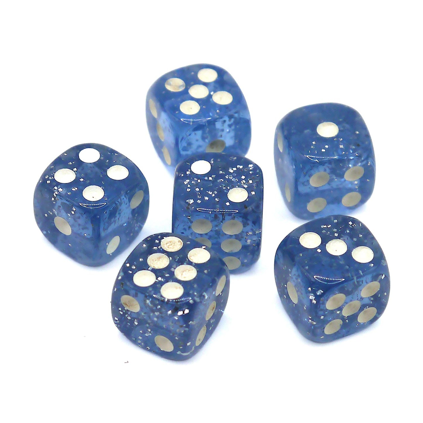 10x D6 Würfel 12mm Confetti: Blue & White