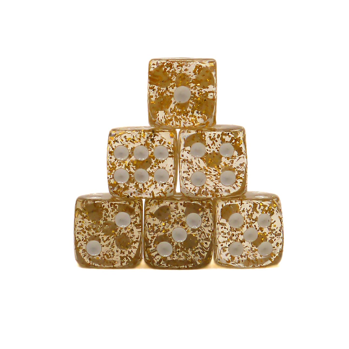 10x D6 Würfel 12mm Confetti: Gold & White