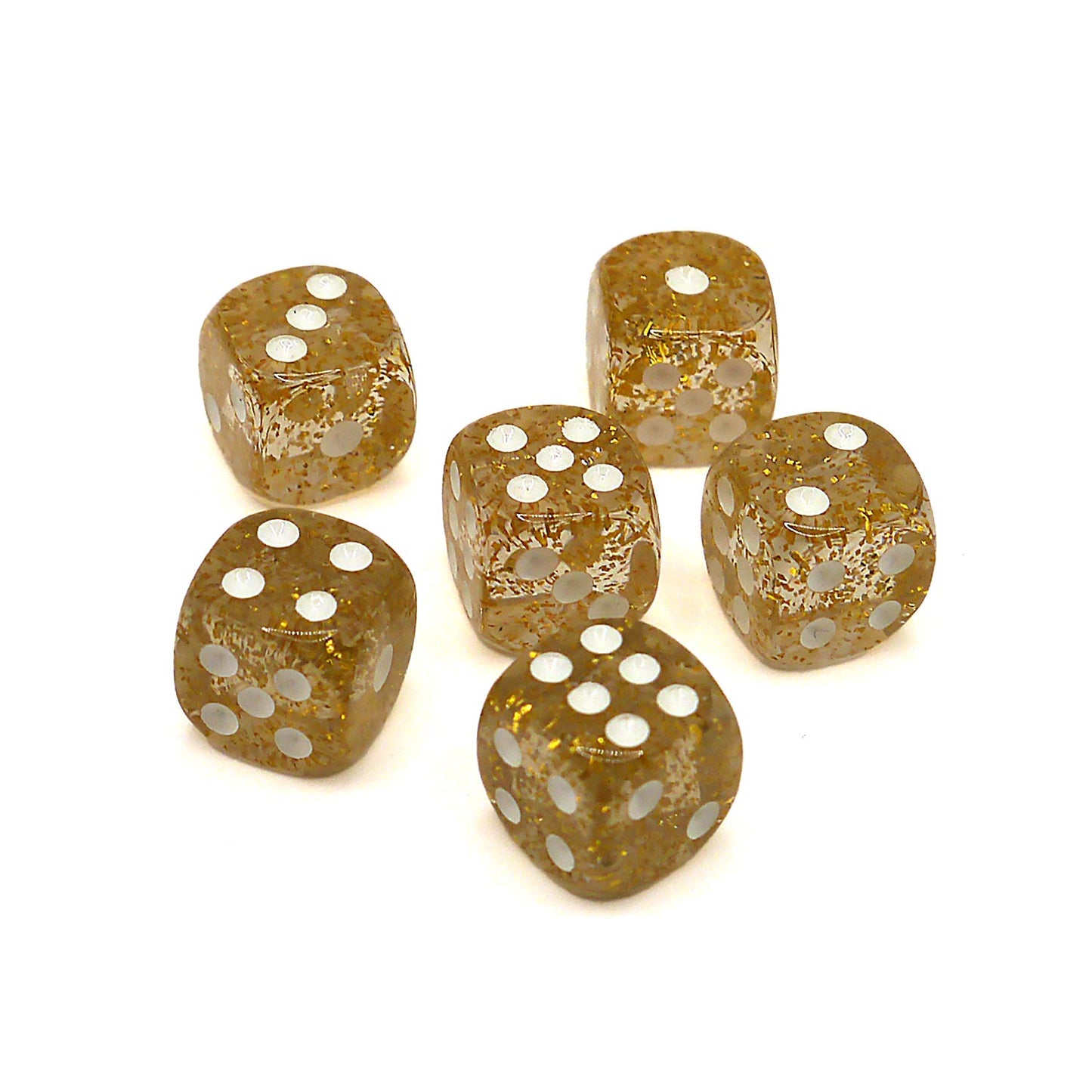 10x D6 Würfel 12mm Confetti: Gold & White
