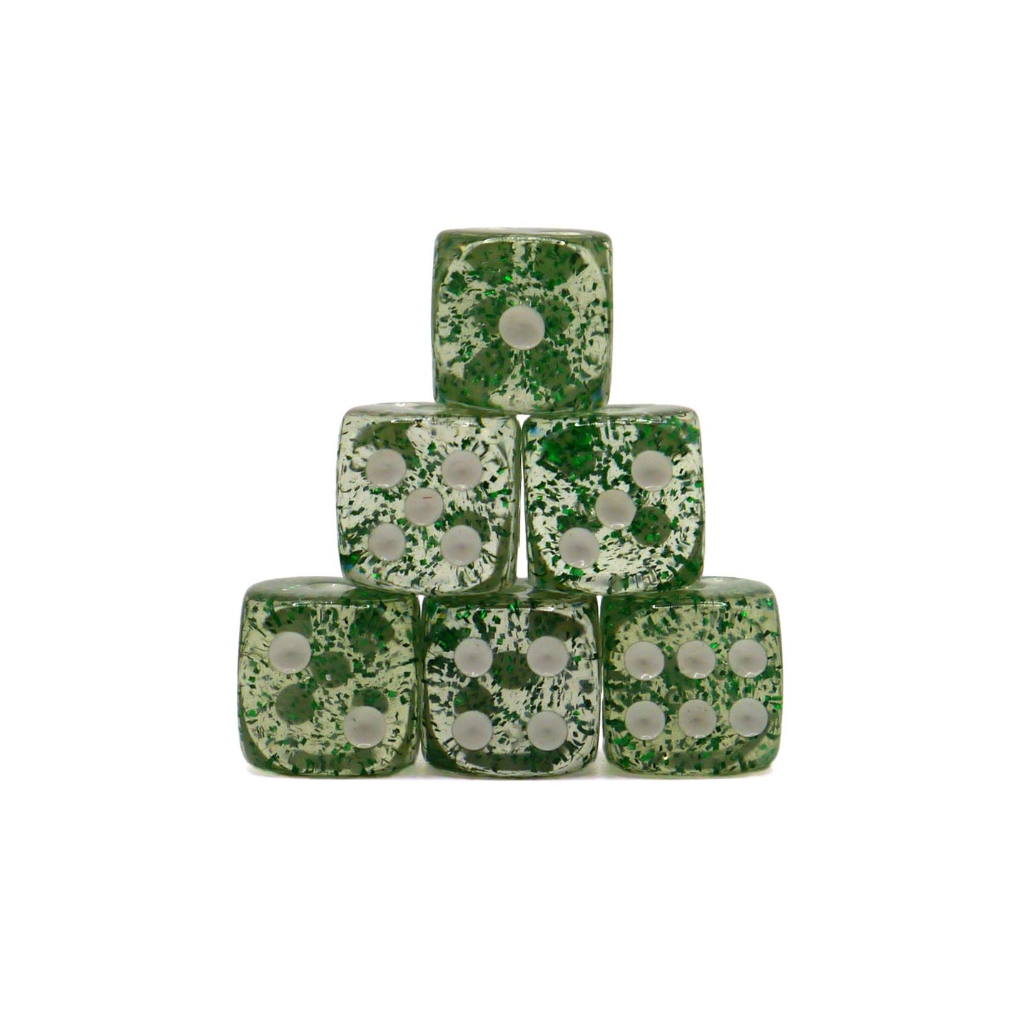 10x D6 Würfel 12mm Confetti: Green & White