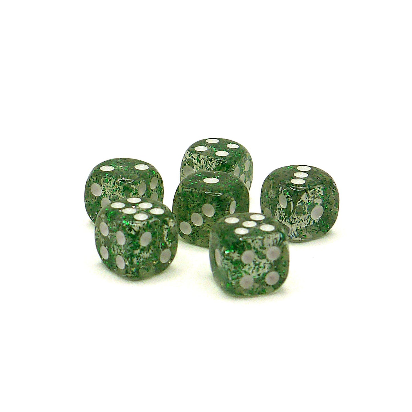 10x D6 Würfel 12mm Confetti: Green & White