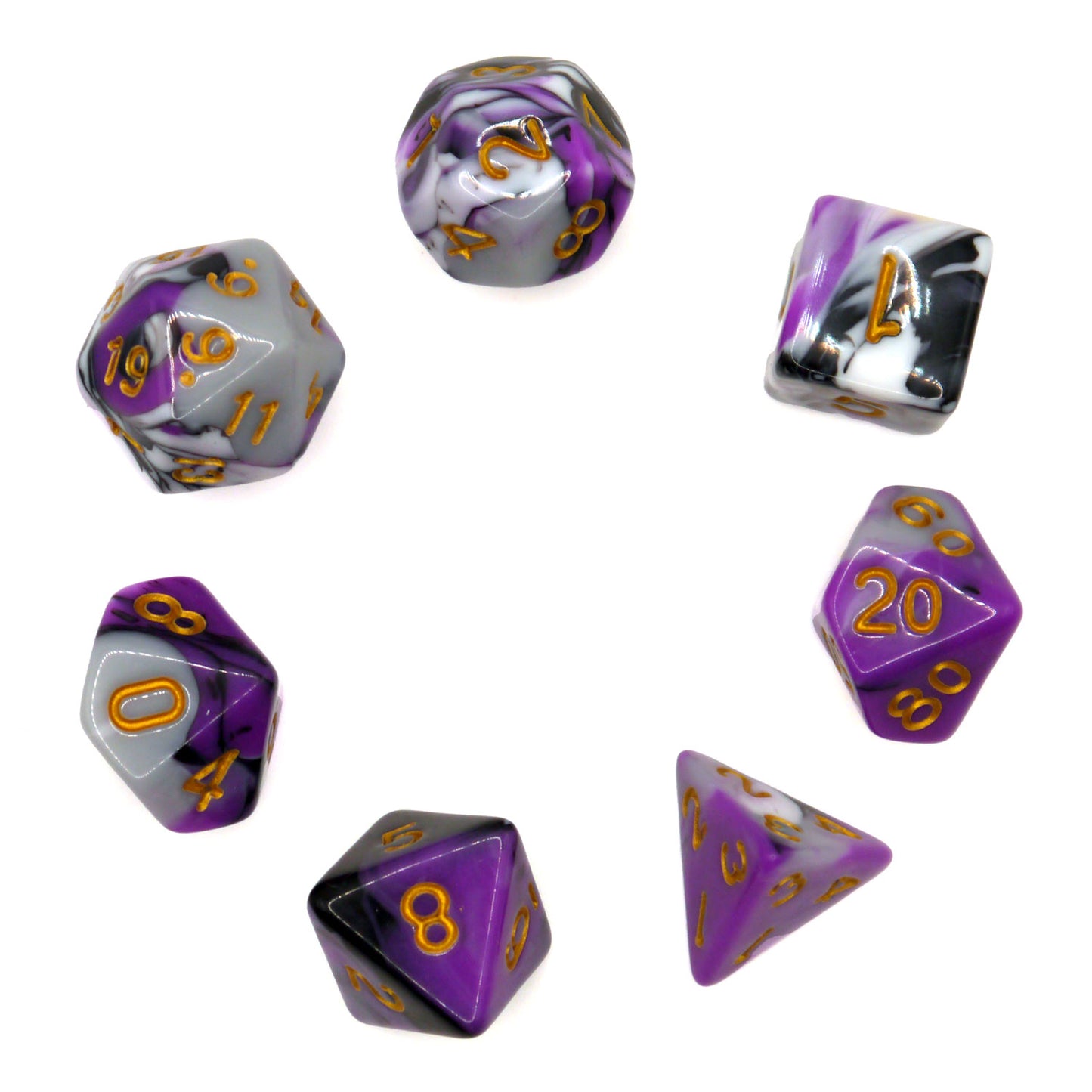 7-teiliges RPG Würfelset Mehrfarbig: Marble Lilac