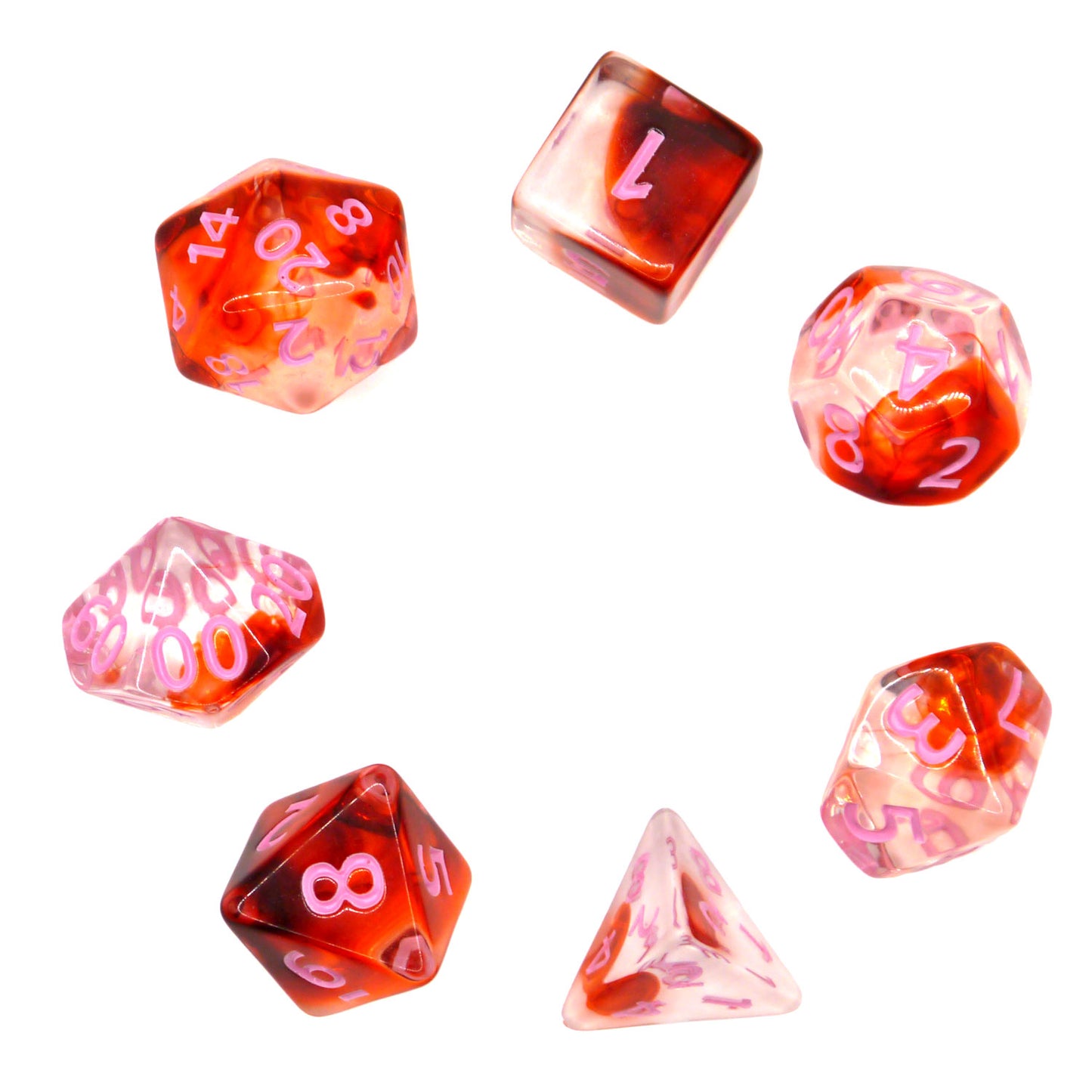 7-teiliges RPG Würfelset Transparent: Nebula Blood