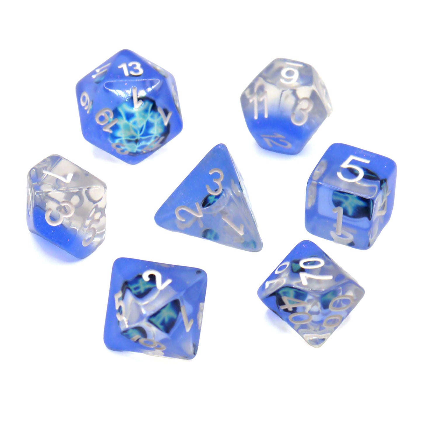 7-teiliges RPG Würfelset Transparent: Zodiac Pisces