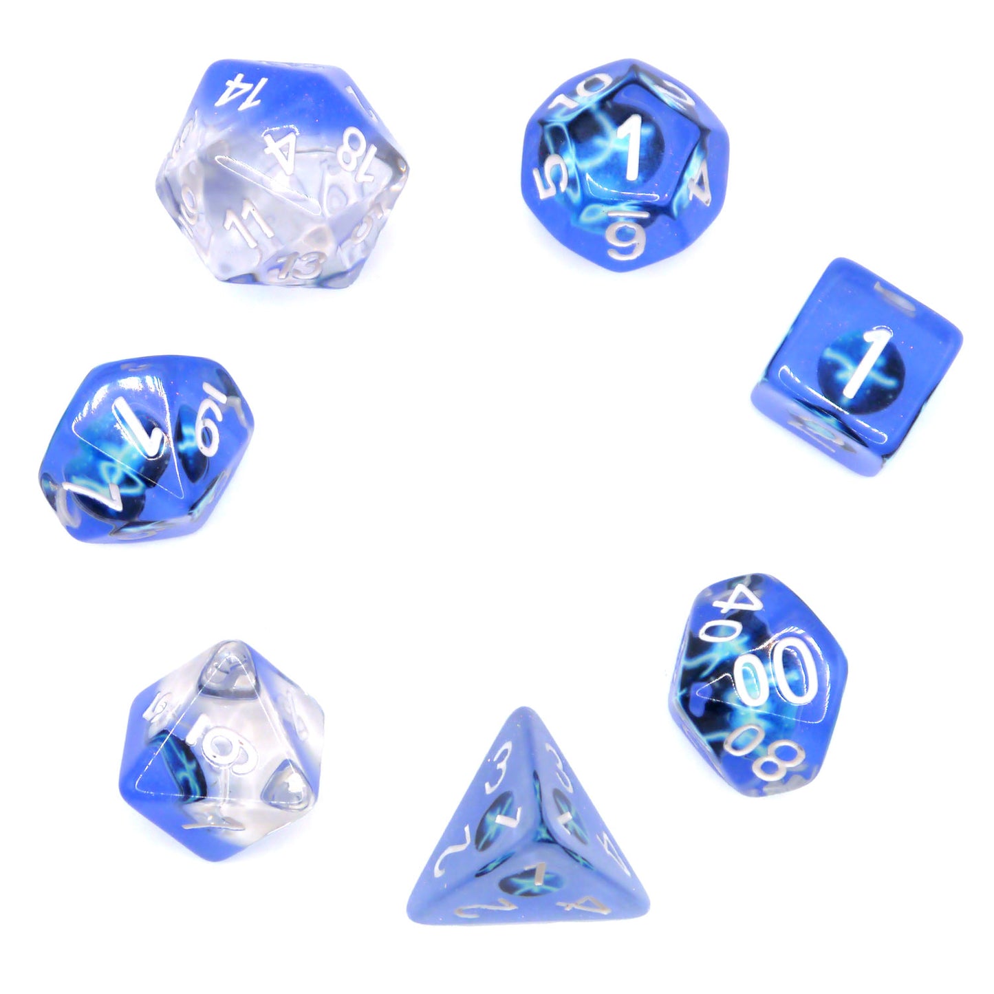 7-teiliges RPG Würfelset Transparent: Zodiac Pisces