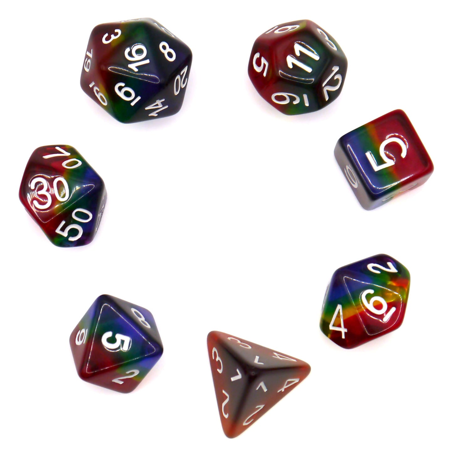 7-teiliges RPG Würfelset Transparent: Rainbow