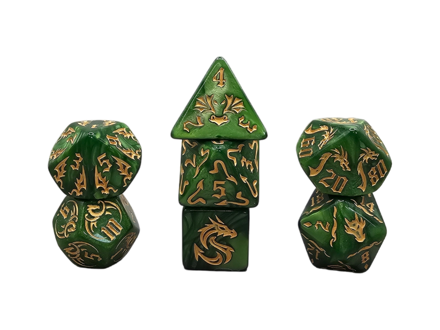 7-teiliges RPG Würfelset Mehrfarbig: Dragon Green/Gold