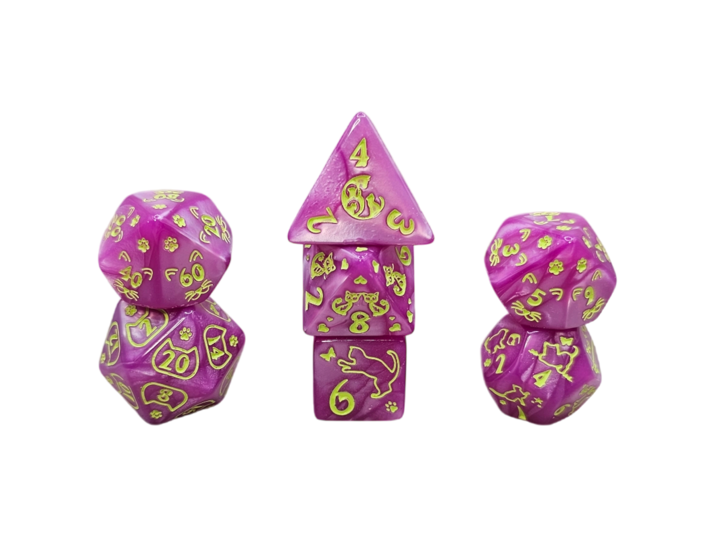 7-teiliges RPG Würfelset Mehrfarbig: Cat Pink/Green