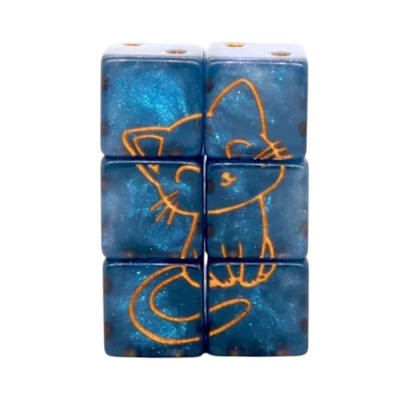 D6 Würfelset Puzzle: Cat Galaxy Blue