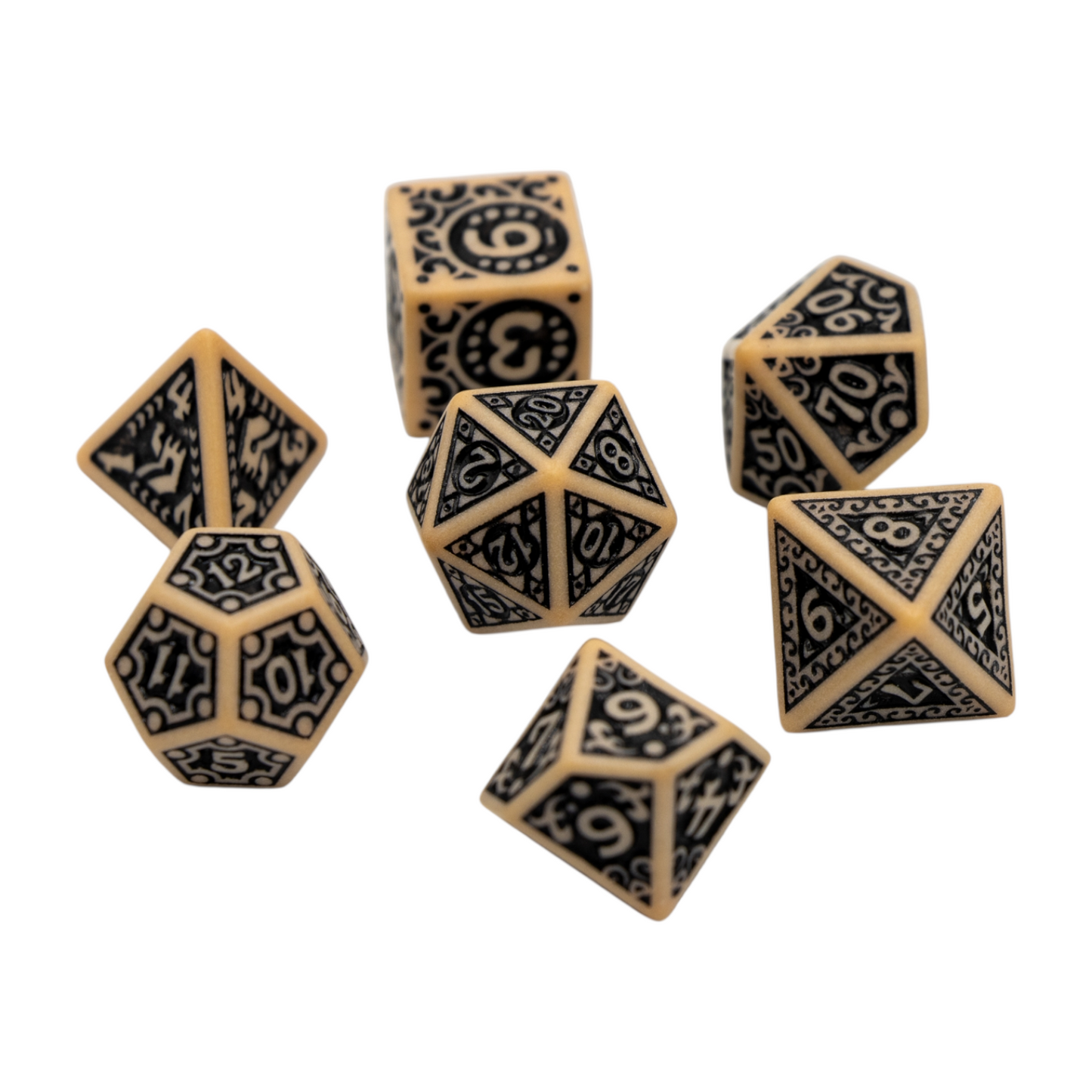 7-teiliges RPG Würfelset Magic Flame: Beige
