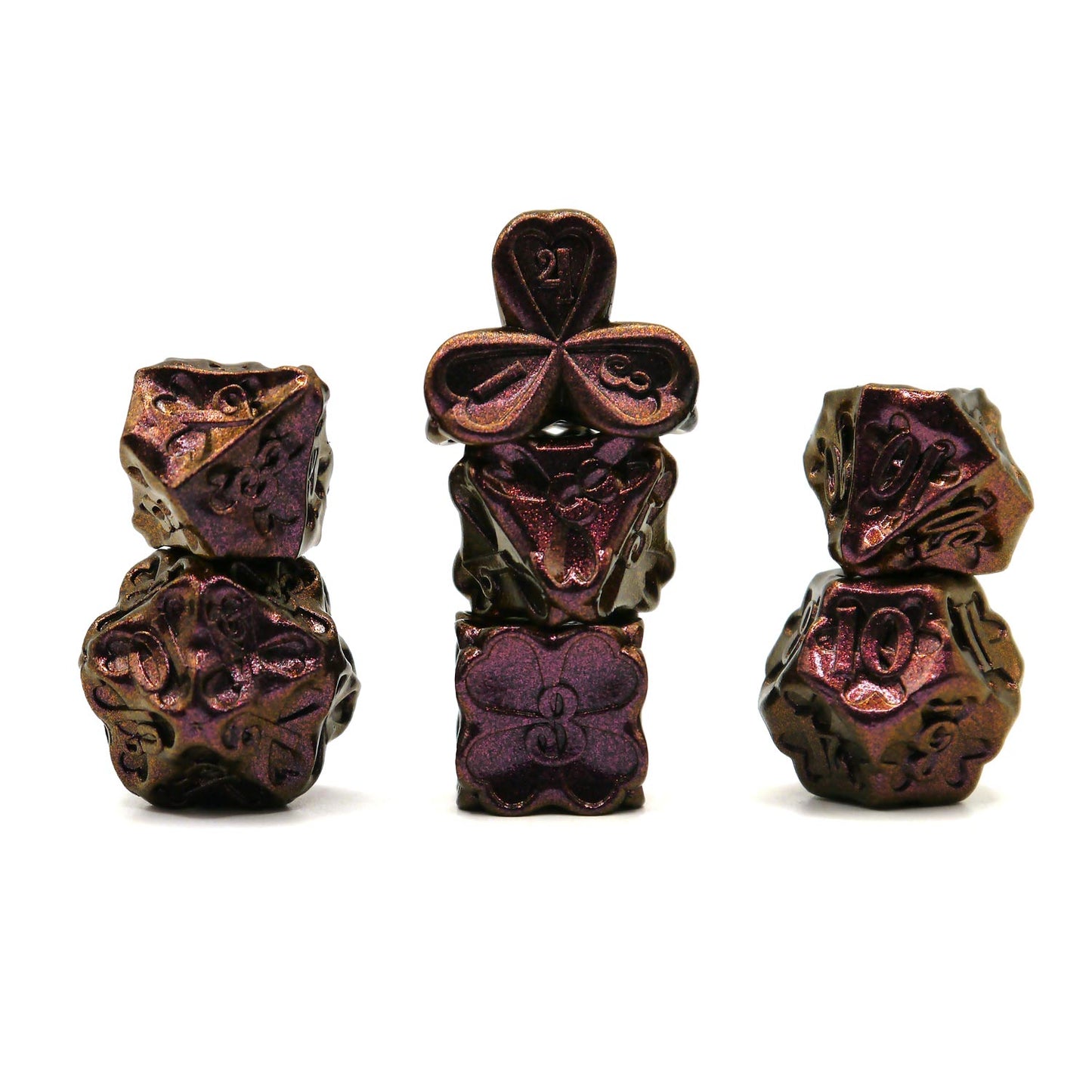 7-teiliges RPG Würfelset Metall: Clover Purple