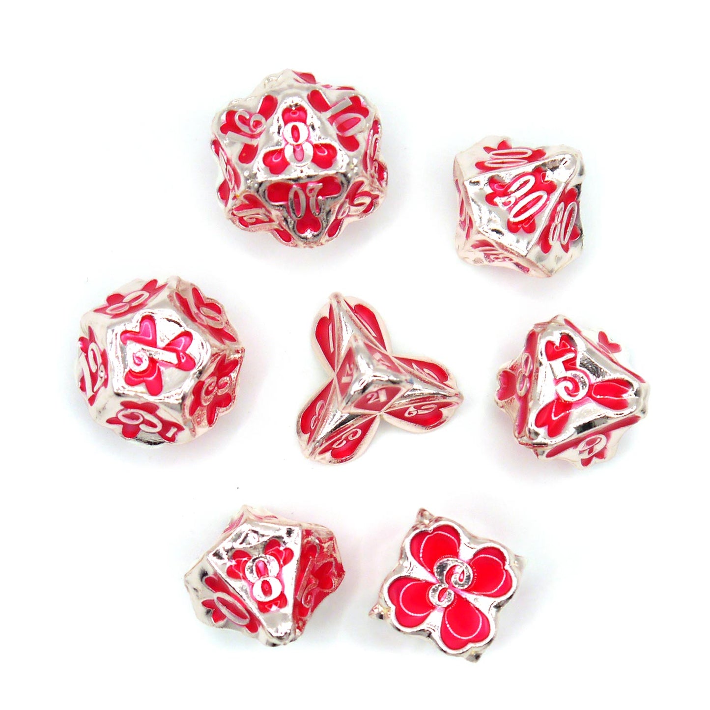 7-teiliges RPG Würfelset Metall: Clover Red Silver