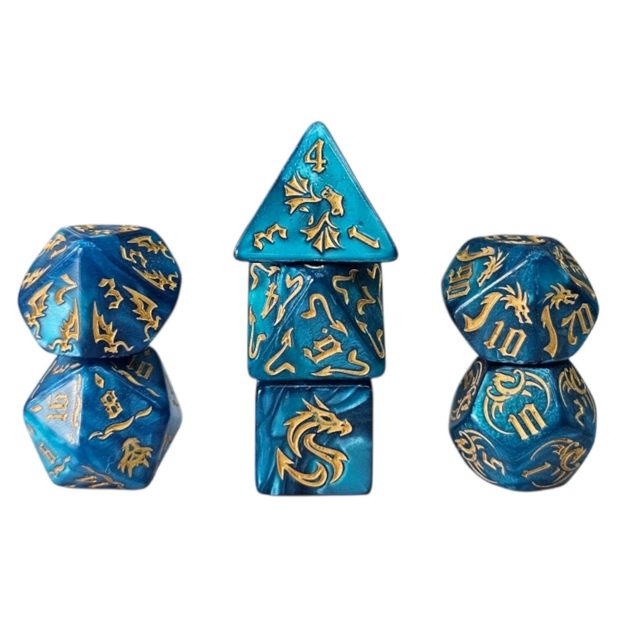 7-teiliges RPG Würfelset Mehrfarbig: Dragon Blue/Gold