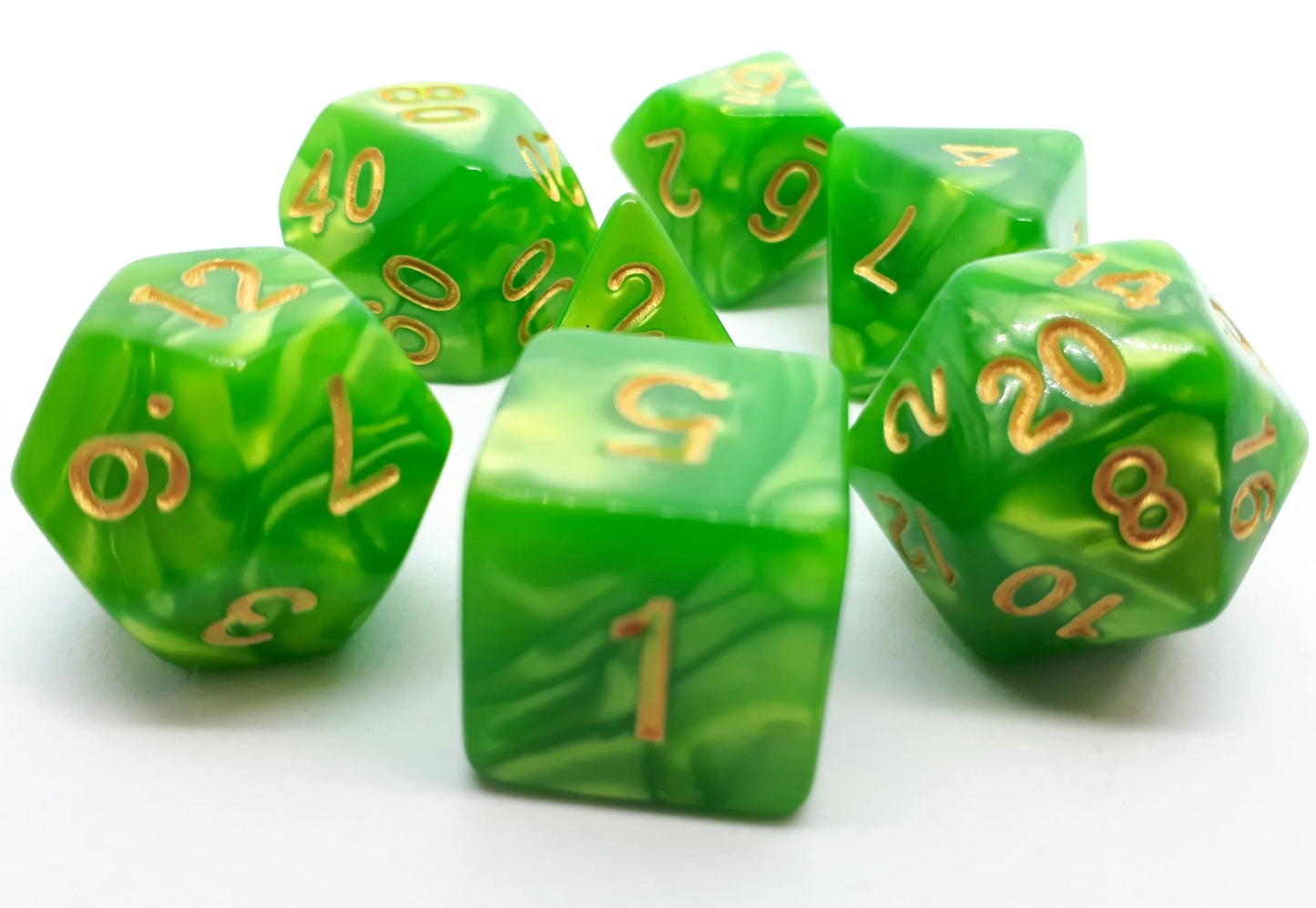 7-teiliges RPG Würfelset Pearl: Grass/Gold
