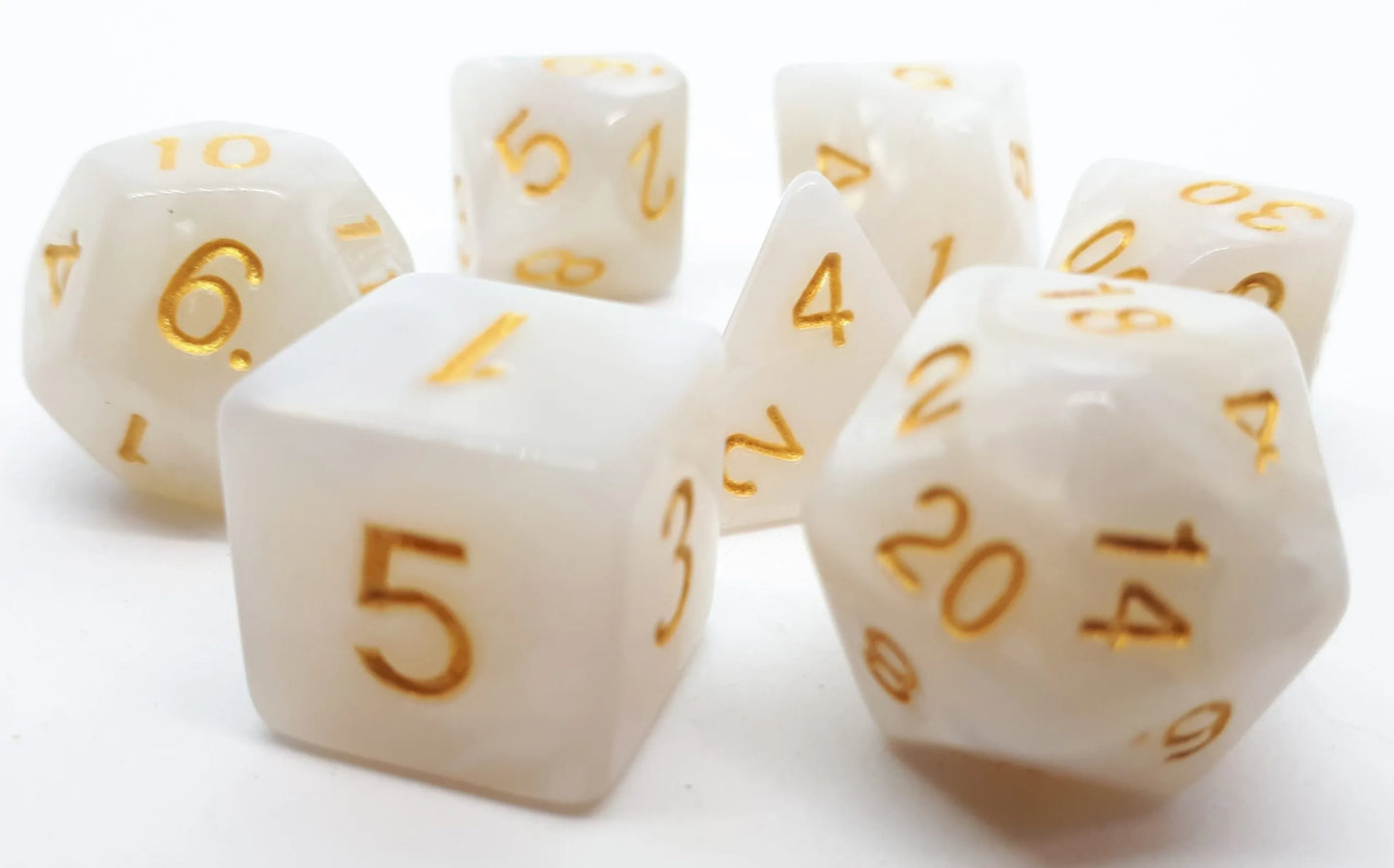 7-teiliges RPG Würfelset Pearl: White/Gold