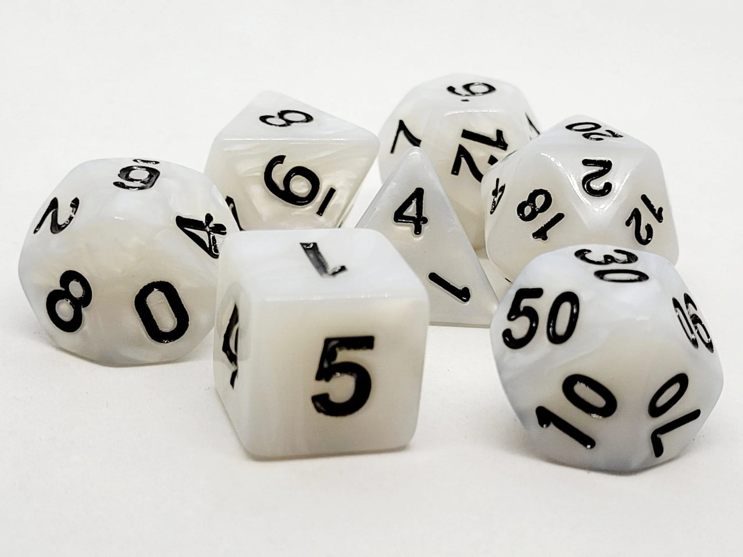 7-teiliges RPG Würfelset Pearl: White/Black