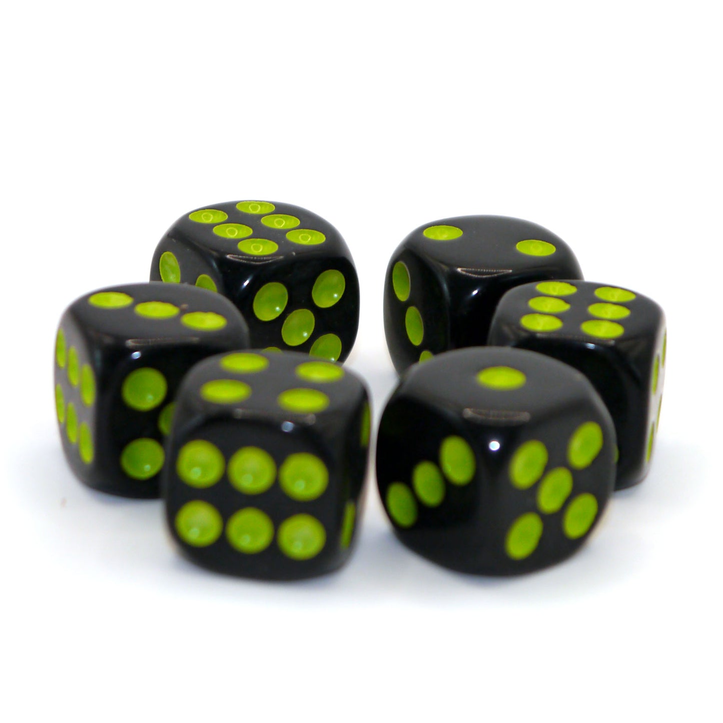 D6 Würfelset Opaque: Black/Neon Green