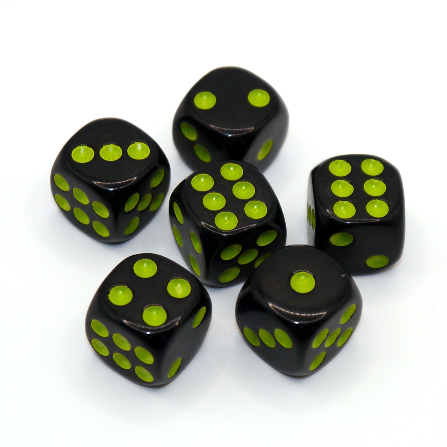 D6 Würfelset Opaque: Black/Neon Green
